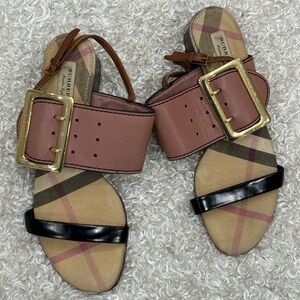 Burberry Women's Plaid and Pink Sandals Size 38